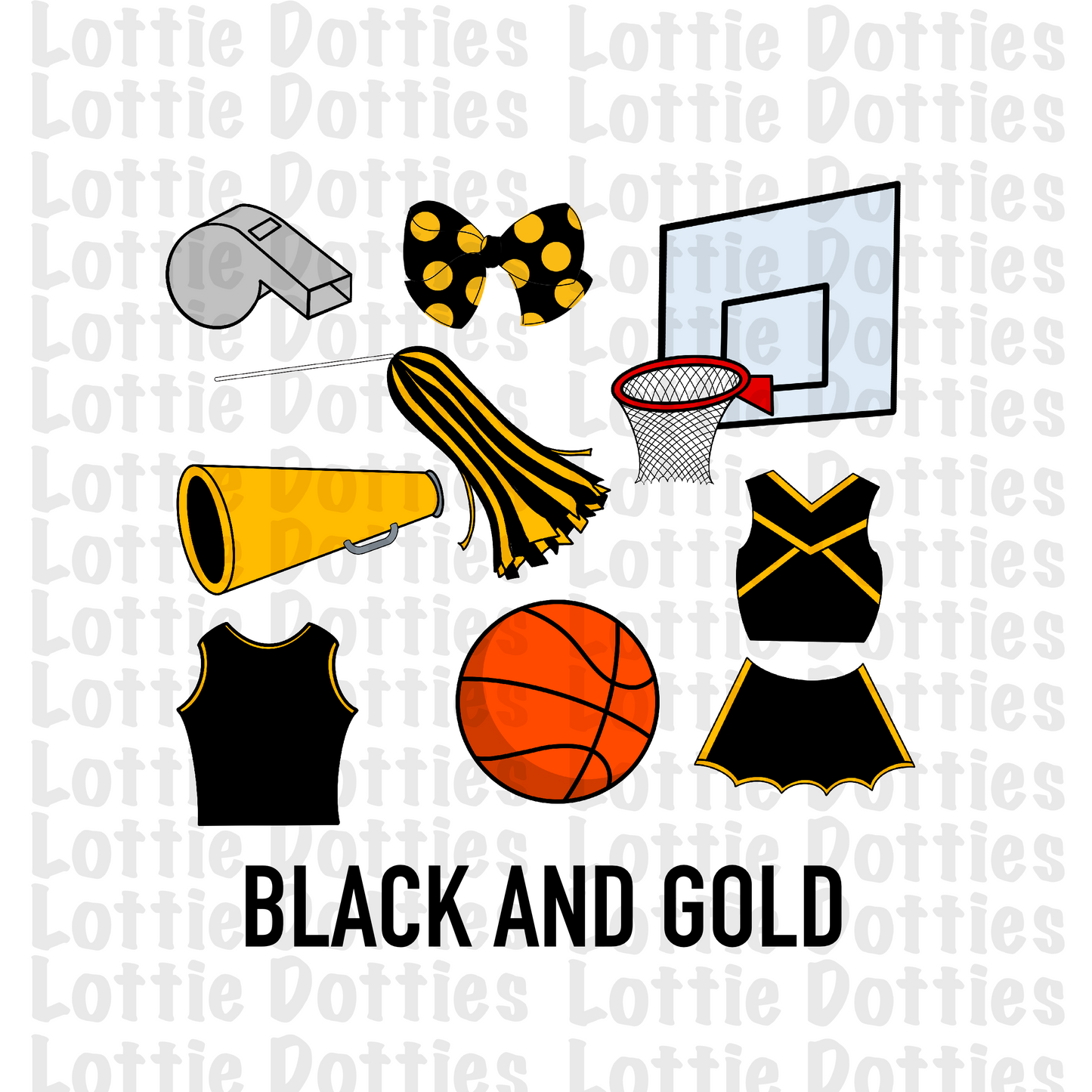 Black and Gold Basketball and Cheer Elements - Basketball Alpha Pack add ons - Basketball Clipart - Digital Download - PNG