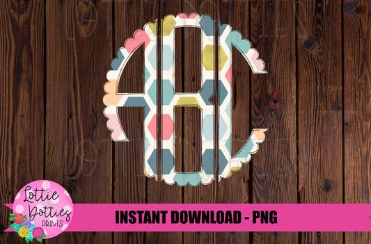 Geometric Scallop Monogram Alphabet - Alpha Pack - Alphabet Clipart - Instant Download