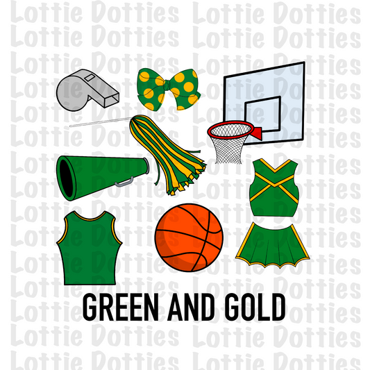 Green and Gold Basketball and Cheer Elements - Basketball Alpha Pack add ons - Basketball Clipart - Digital Download - PNG