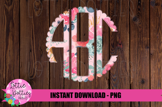 Pink Floral Scallop Monogram Alphabet - Alpha Pack - Alphabet Clipart - Instant Download