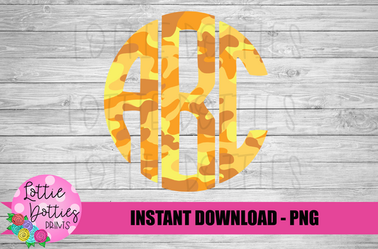 Orange Camo Circle Initials Alphabet - Alpha Pack - Alphabet Clipart - Instant Download - Patriotic