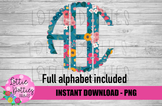 Floral Scallop Monogram Alphabet - Alpha Pack - Alphabet Clipart - Instant Download