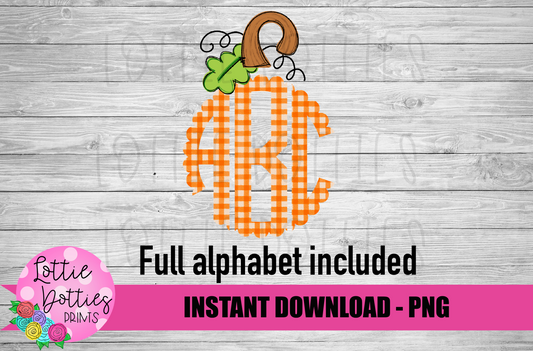 Gingham Pumpkin Scallop Monogram Alphabet - Halloween Alpha Pack - Alphabet Clipart - Instant Download