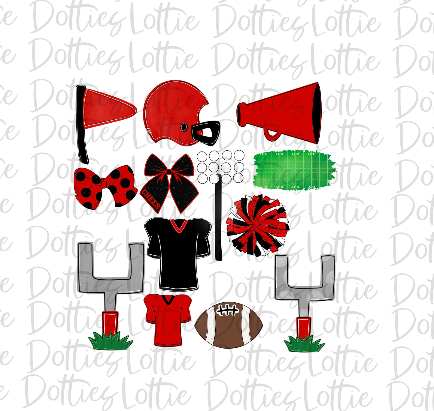 Red and Black Football and Cheer Elements - Football Alpha Pack add ons - Football Clipart - Digital Download - PNG