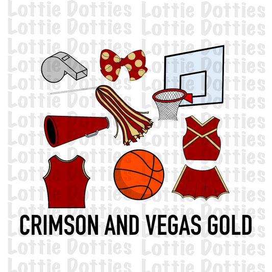 Crimson and Vegas Gold Basketball and Cheer Elements - Basketball Alpha Pack add ons - Basketball Clipart - Digital Download - PNG