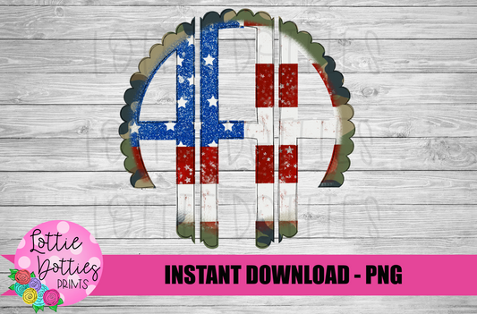 Camo Flag Patriotic Scallop Alphabet - Alpha Pack - Alphabet Clipart - Instant Download - Patriotic