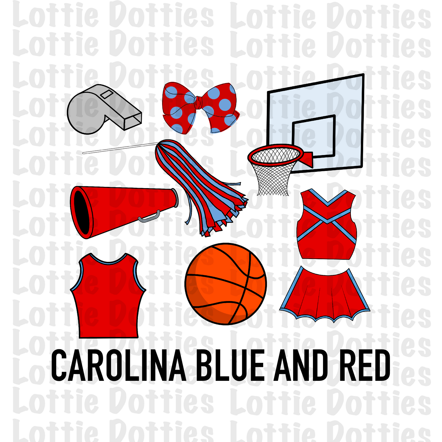 Carolina Blue and Red Basketball and Cheer Elements - Basketball Alpha Pack add ons - Basketball Clipart - Digital Download - PNG