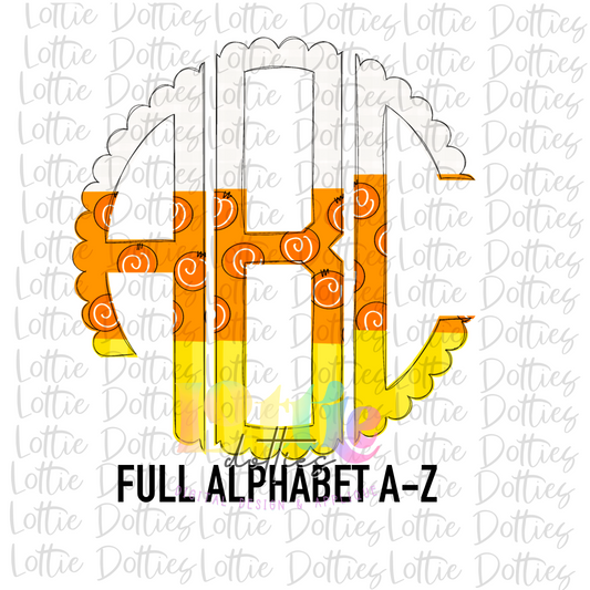 Candy Corn Scallop Monogram Alphabet - Halloween Alpha Pack - Alphabet Clipart - Instant Download