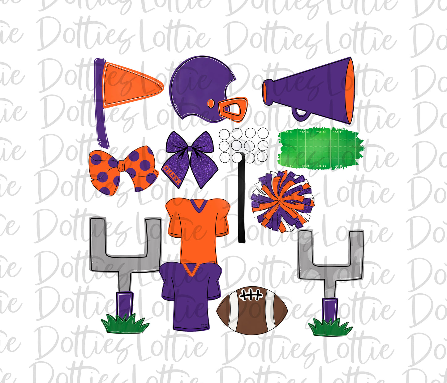 Purple and Orange Football and Cheer Elements - Football Alpha Pack add ons - Football Clipart - Digital Download - PNG