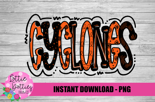 Cyclones PNG - Sublimation - Mascot Design - Black and Orange