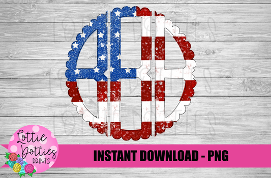 Flag Patriotic Scallop Alphabet - Alpha Pack - Alphabet Clipart - Instant Download - Patriotic