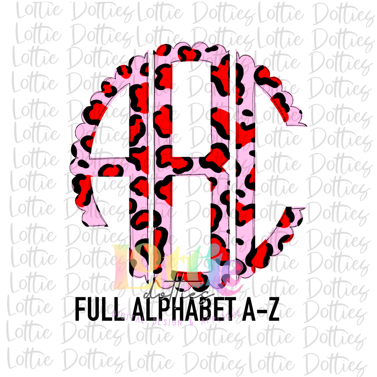 Leopard Valentines Day Scallop Monogram Alphabet - Alpha Pack - Alphabet Clipart - Instant Download