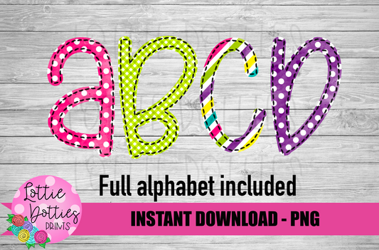 Spring Dots and Stripes Faux Appliqué Alphabet - Alpha Pack - Alphabet Clipart - Instant Download