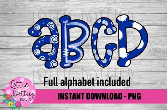 Royal Blue & White Hand Lettered  Alphabet - Instant Download  - Girl Alpha Pack