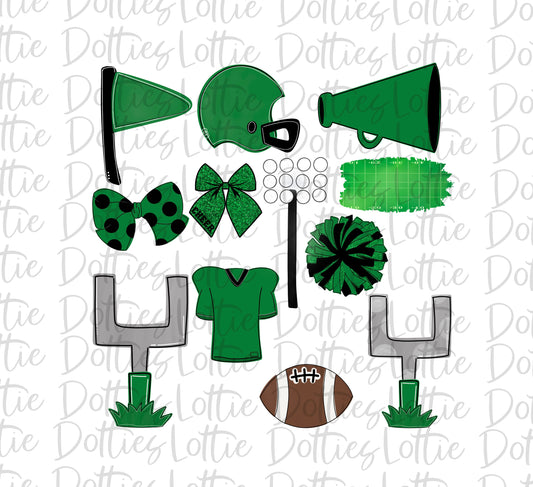 Green and Black Football and Cheer Elements - Football Alpha Pack add ons - Football Clipart - Digital Download - PNG