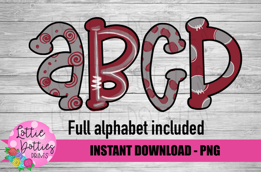 Maroon and Gray Hand Lettered Alphabet - Alpha Pack - Alphabet Clipart - Instant Download  - Alpha Pack