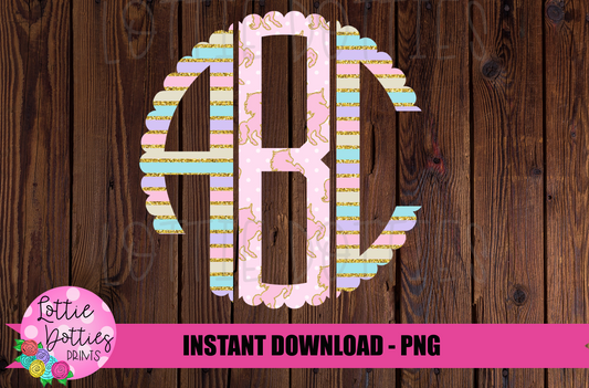 Unicorn Scallop Monogram Alphabet - Alpha Pack - Alphabet Clipart - Instant Download