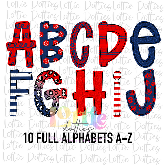 Navy and Red Hand Lettered Alphabet - Alpha Pack - Alphabet Clipart - Instant Download  - Girl Alpha Pack