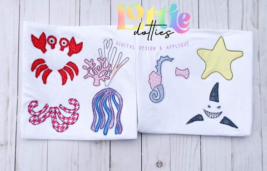 Under the Sea Applique Alphabet Elements Pack - Machine Embroidery Applique Design - Alphabet Applique - Instant Download