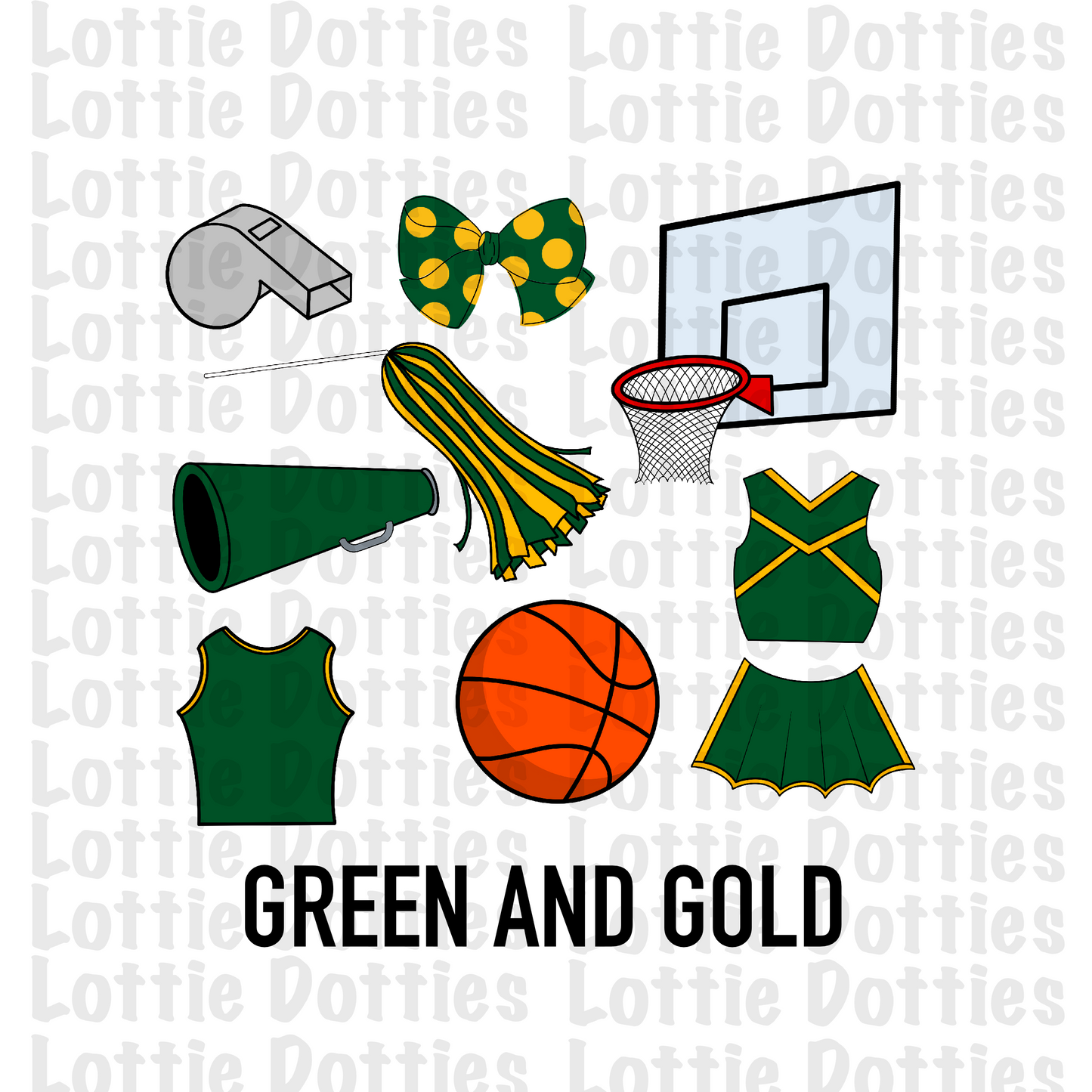 Green and Gold Basketball and Cheer Elements - Basketball Alpha Pack add ons - Basketball Clipart - Digital Download - PNG