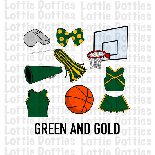 Green and Gold Basketball and Cheer Elements - Basketball Alpha Pack add ons - Basketball Clipart - Digital Download - PNG