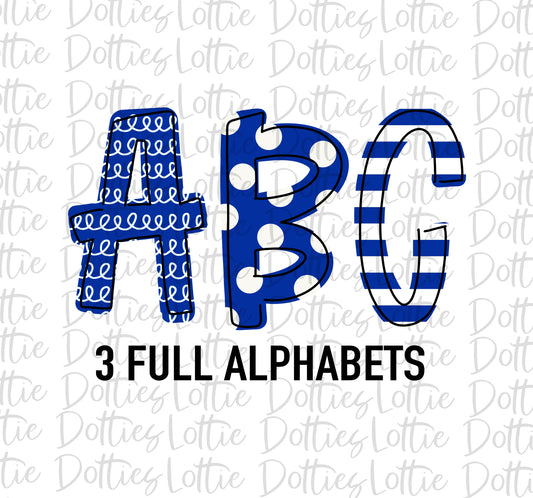 Royal Blue & White Hand Lettered  Alphabet - Instant Download