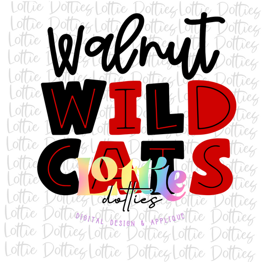 Walnut Wildcats  PNG - Wildcats -  sublimation design - Digital Download - Black and Red
