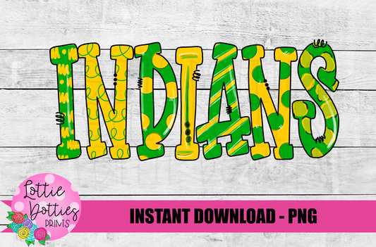Indians PNG - Green and Yellow -  Indians sublimation design - Digital Download