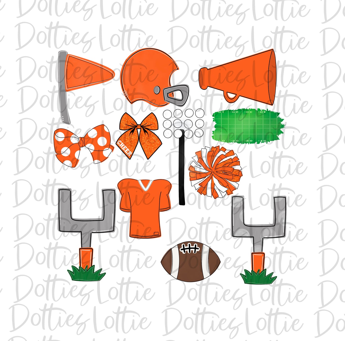 Orange and White Football and Cheer Elements - Football Alpha Pack add ons - Football Clipart - Digital Download - PNG