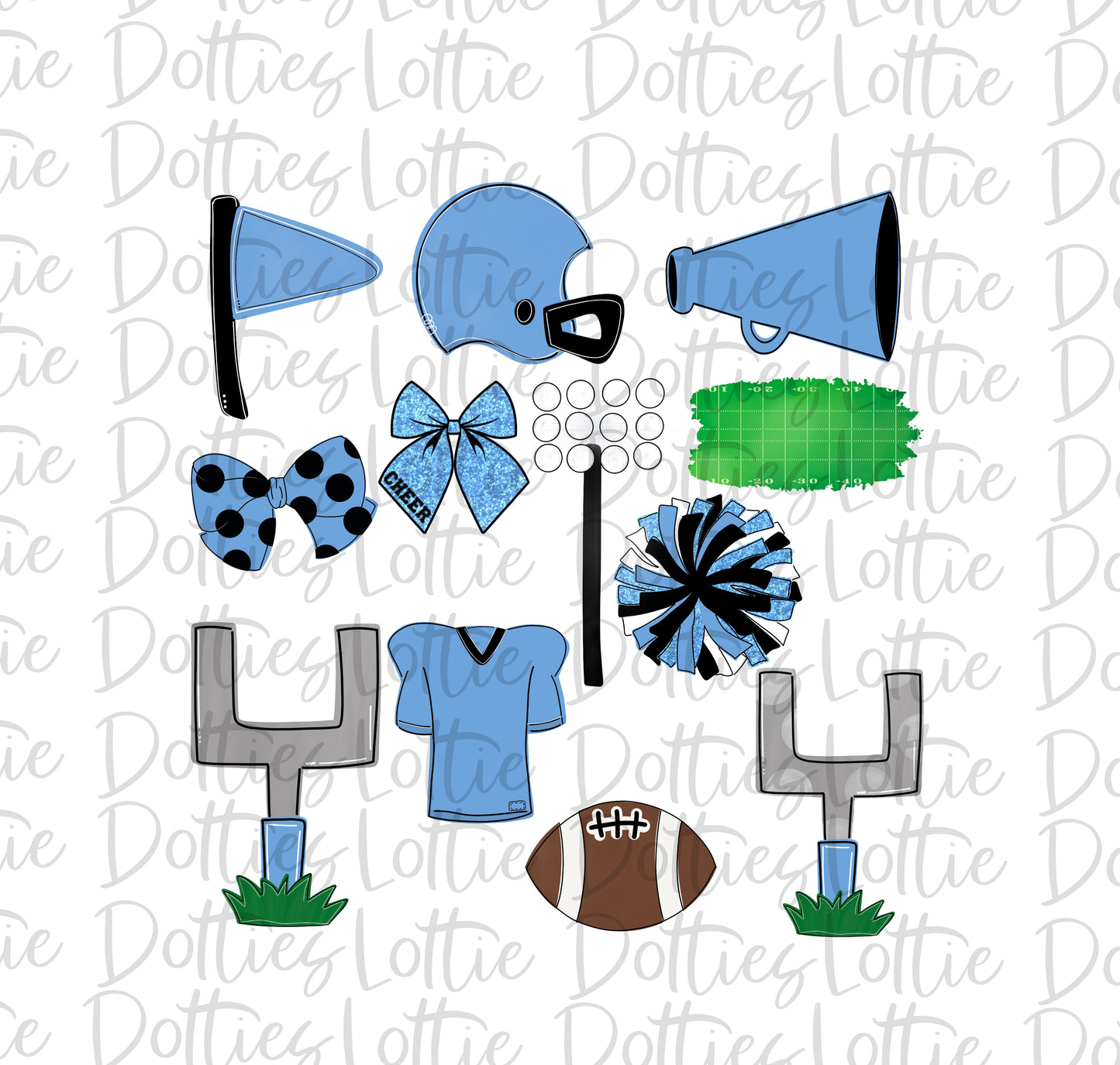 Light blue and Black Football and Cheer Elements - Football Alpha Pack add ons - Football Clipart - Digital Download - PNG