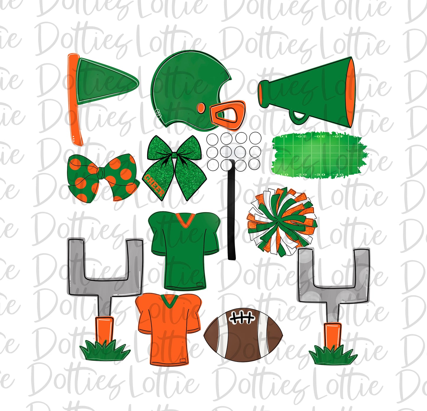 Orange and Green Football and Cheer Elements - Football Alpha Pack add ons - Football Clipart - Digital Download - PNG