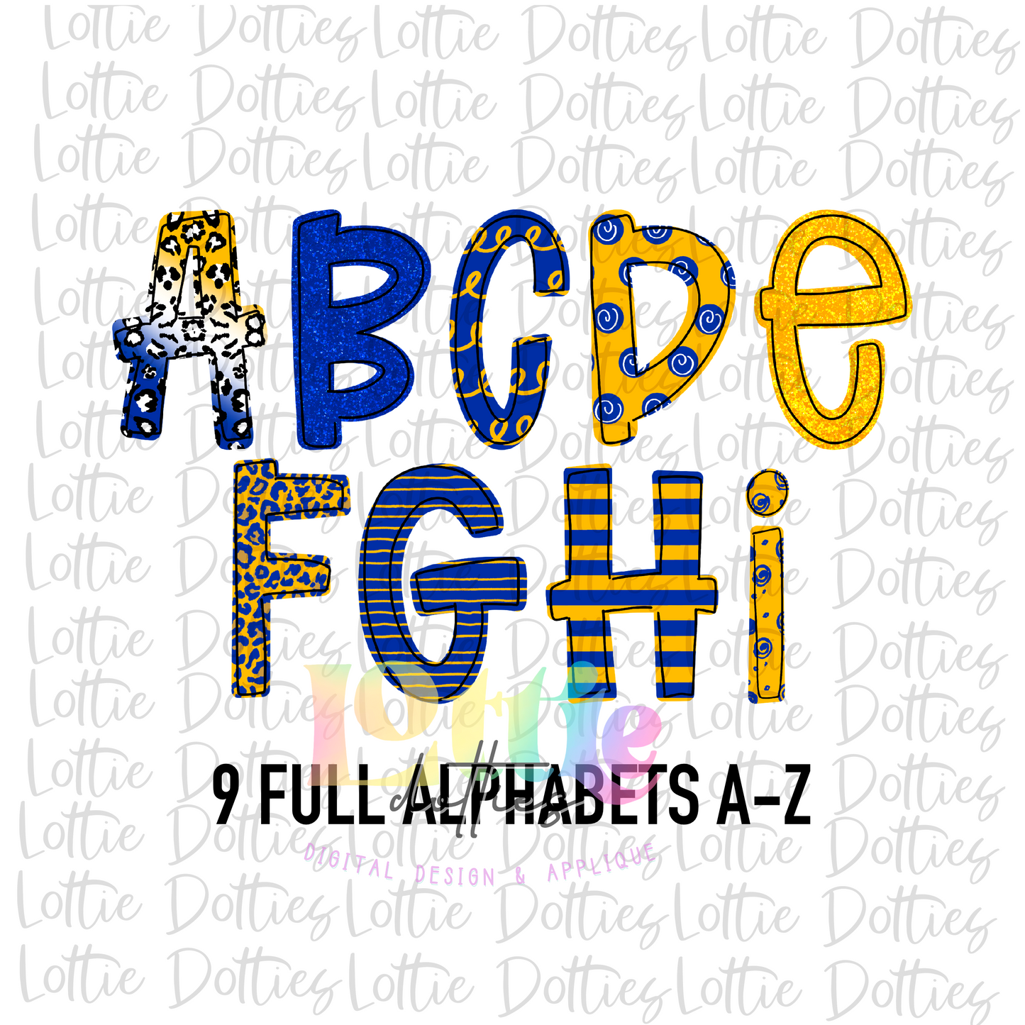 Blue & Gold Alpha - Alphabet Clipart - Instant Download  - Alpha Pack