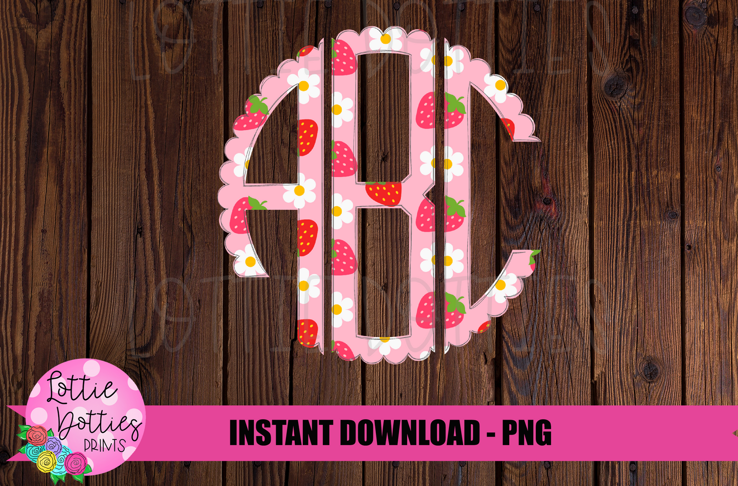 Strawberry Scallop Monogram Alphabet - Alpha Pack - Alphabet Clipart - Instant Download