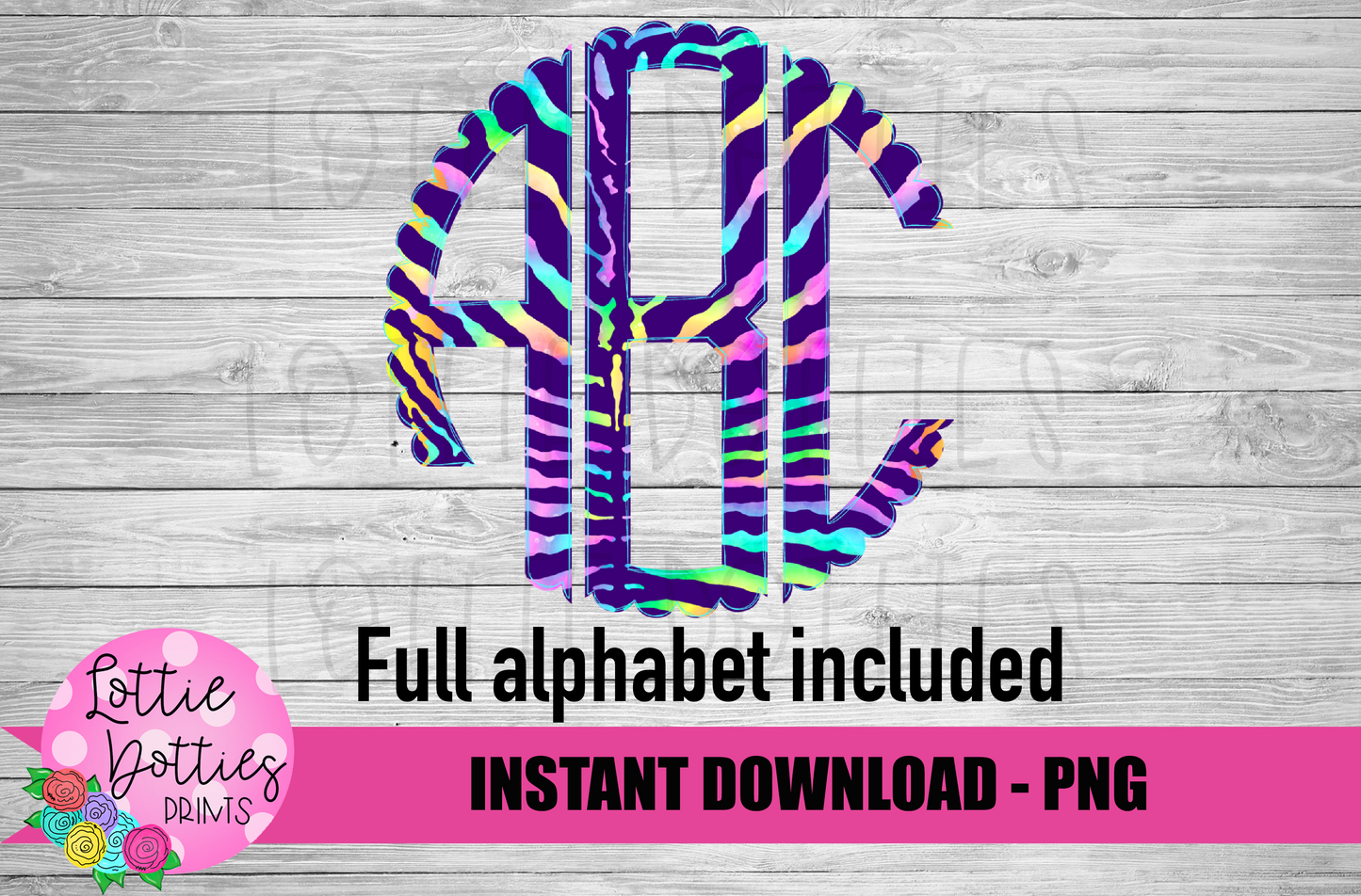 Neon Zebra Scallop Alphabet - Alpha Pack - Alphabet Clipart - Instant Download - Patriotic