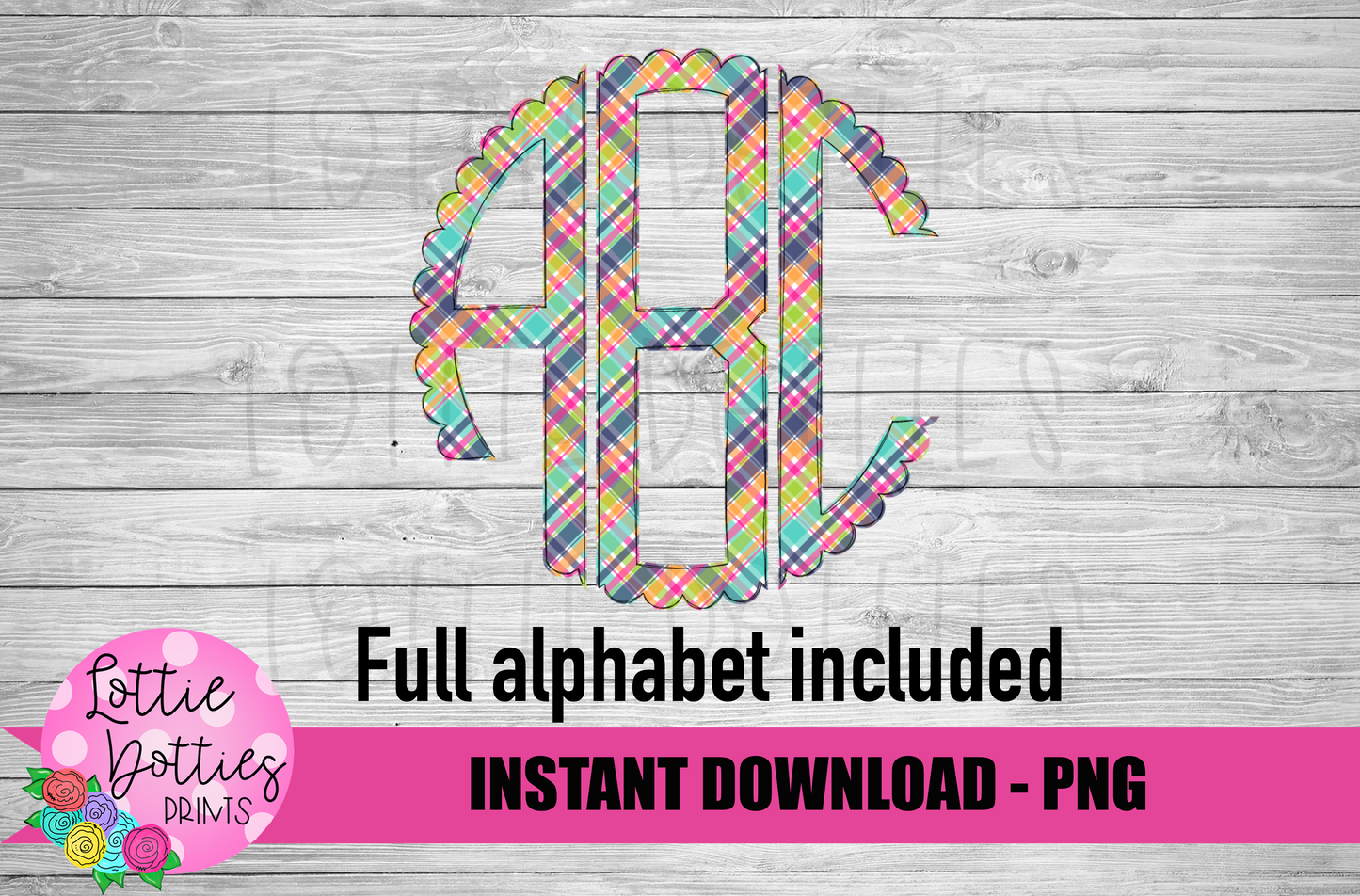 Plaid Scallop Monogram Alphabet - Alpha Pack - Alphabet Clipart - Instant Download