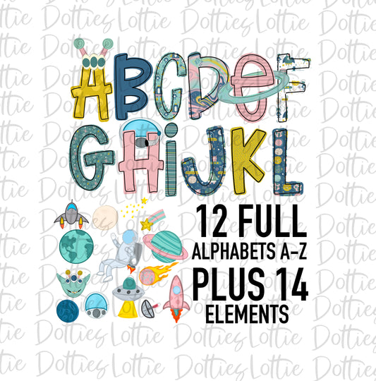 Space Alphabet - Space Girl Alpha Pack - Alphabet Clipart  Pack