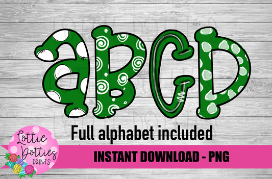 Green and White and Black Hand Lettered Alphabet - Alpha Pack - Alphabet Clipart - Instant Download  - Girl Alpha Pack