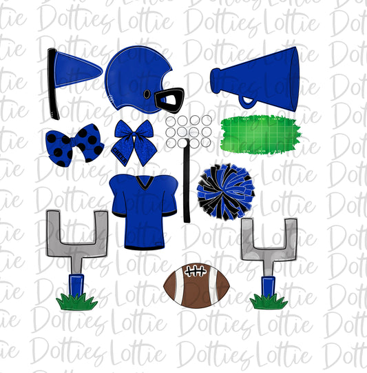 Royal and Black Football and Cheer Elements - Football Alpha Pack add ons - Football Clipart - Digital Download - PNG