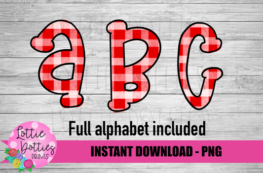 Red Plaid Hand Lettered Alphabet - Alpha Pack - Alphabet Clipart - Instant Download  - Alpha Pack