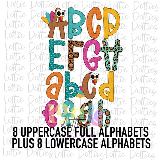 Turkey Alphabet - Thanksgiving Alpha Pack - Alphabet Clipart - Instant Download