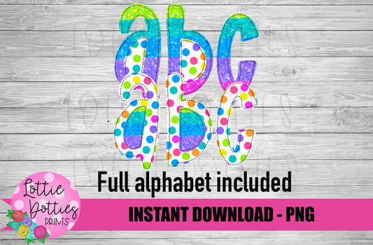 Rainbow Stripe and Dots Faux Applique Alphabet - Alpha Pack - Alphabet Clipart - Instant Download - Rainbow