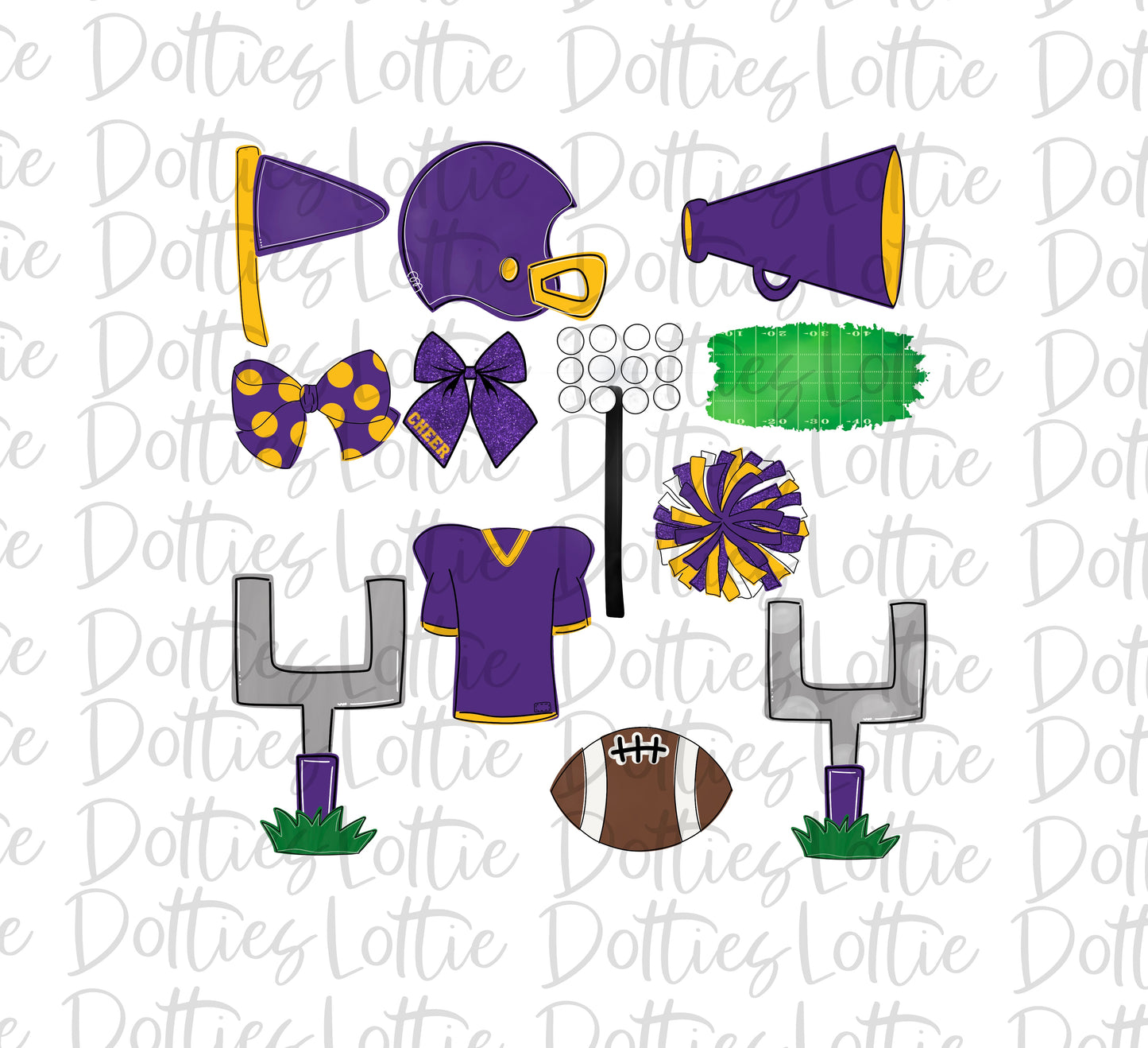 Purple and Gold Football and Cheer Elements - Football Alpha Pack add ons - Football Clipart - Digital Download - PNG