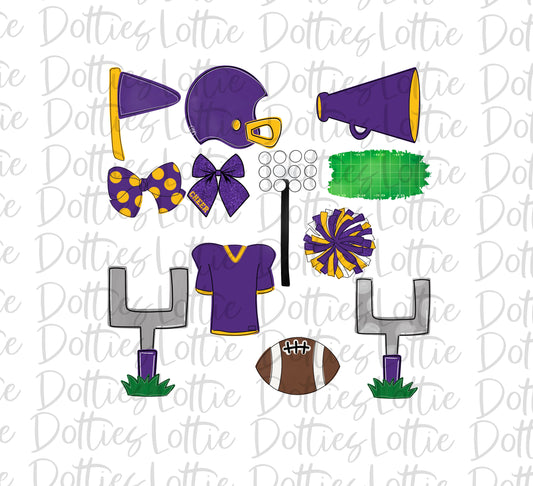 Purple and Gold Football and Cheer Elements - Football Alpha Pack add ons - Football Clipart - Digital Download - PNG