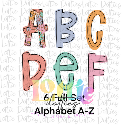 Floral Alpha Set - 6 Full Alphabet Set - Sublimation - Digital Download