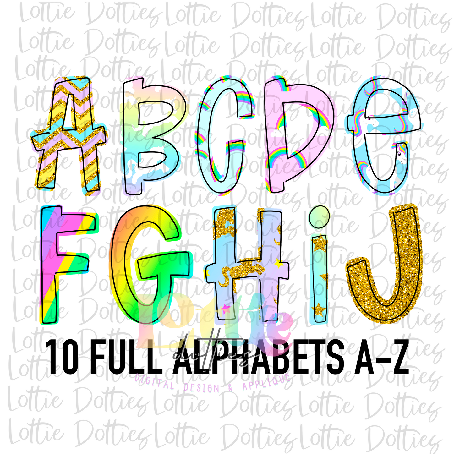 Unicorn Rainbow Alpha - Alphabet Clipart - Instant Download  - Alpha Pack