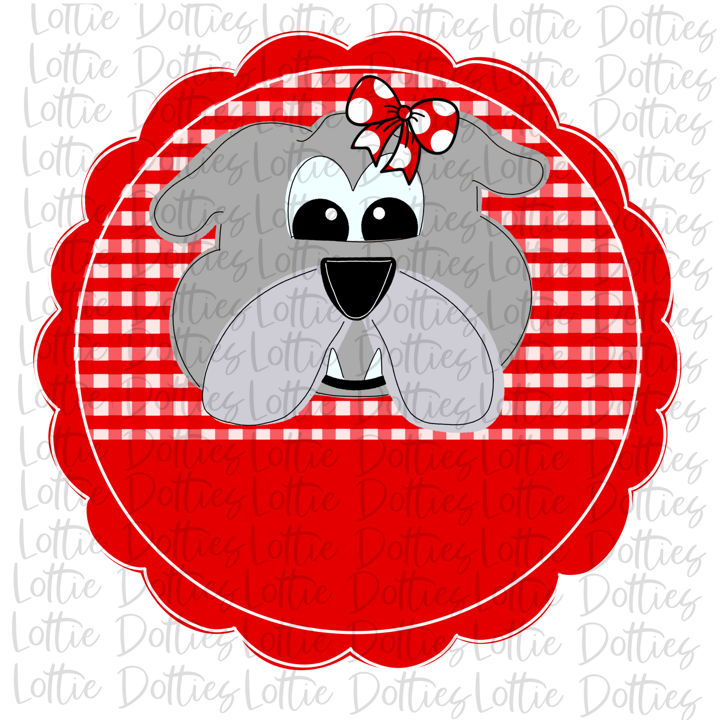 Bulldog Scallop - Png - Red and White - Sublimation Design- Digital Download