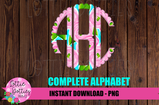 Preppy Scallop Monogram Alphabet - Alpha Pack - Alphabet Clipart - Instant Download