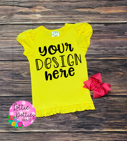 Kids Mock Up -  Blanks Boutique Yellow Ruffle Shirt- Mock Up - Digital Download