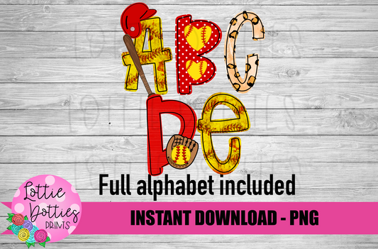 Softball Alphabet - Alpha Pack - Alphabet Clipart - Instant Download  - Alpha Pack