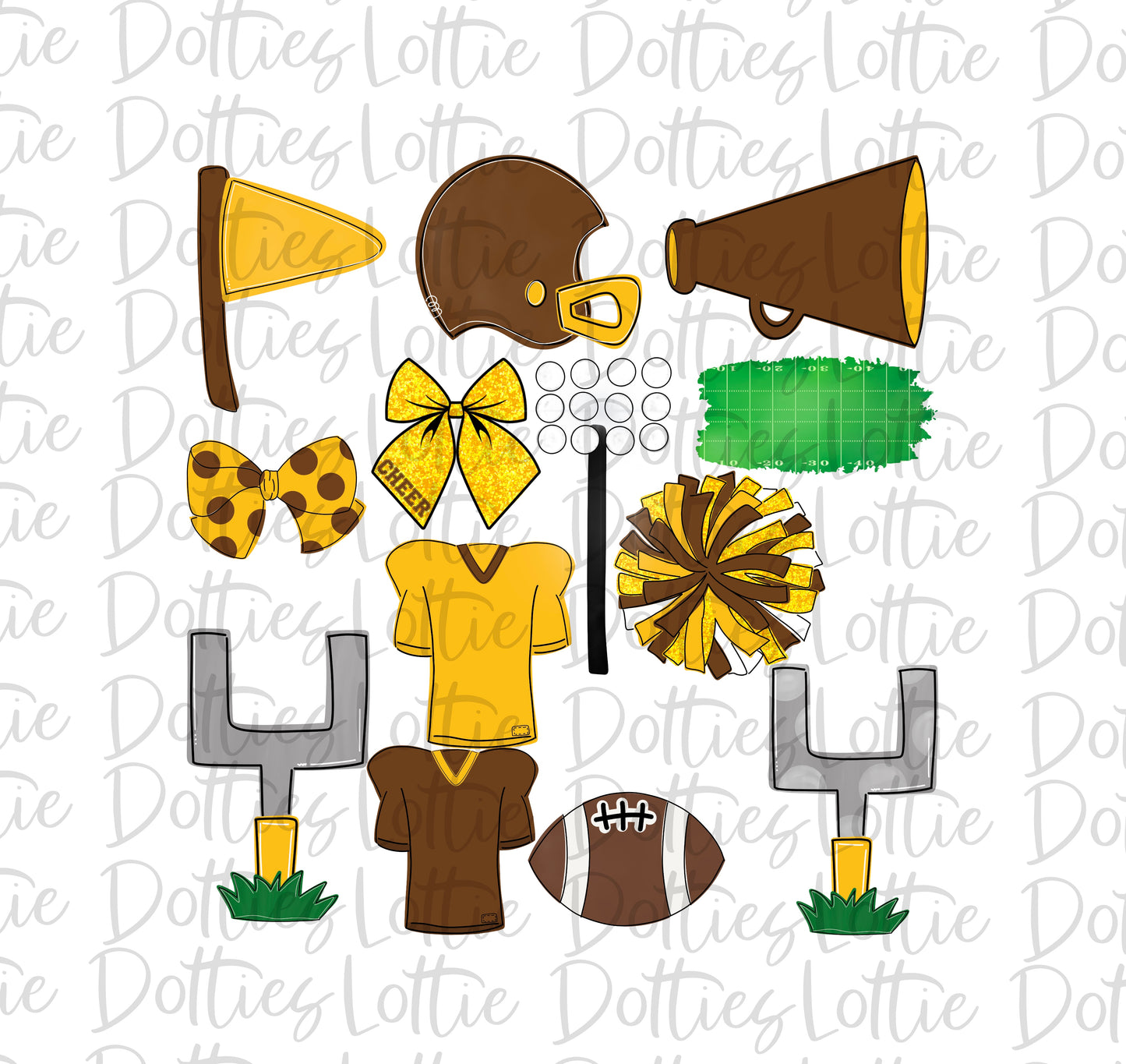 Brown and Gold Football and Cheer Elements - Football Alpha Pack add ons - Football Clipart - Digital Download - PNG